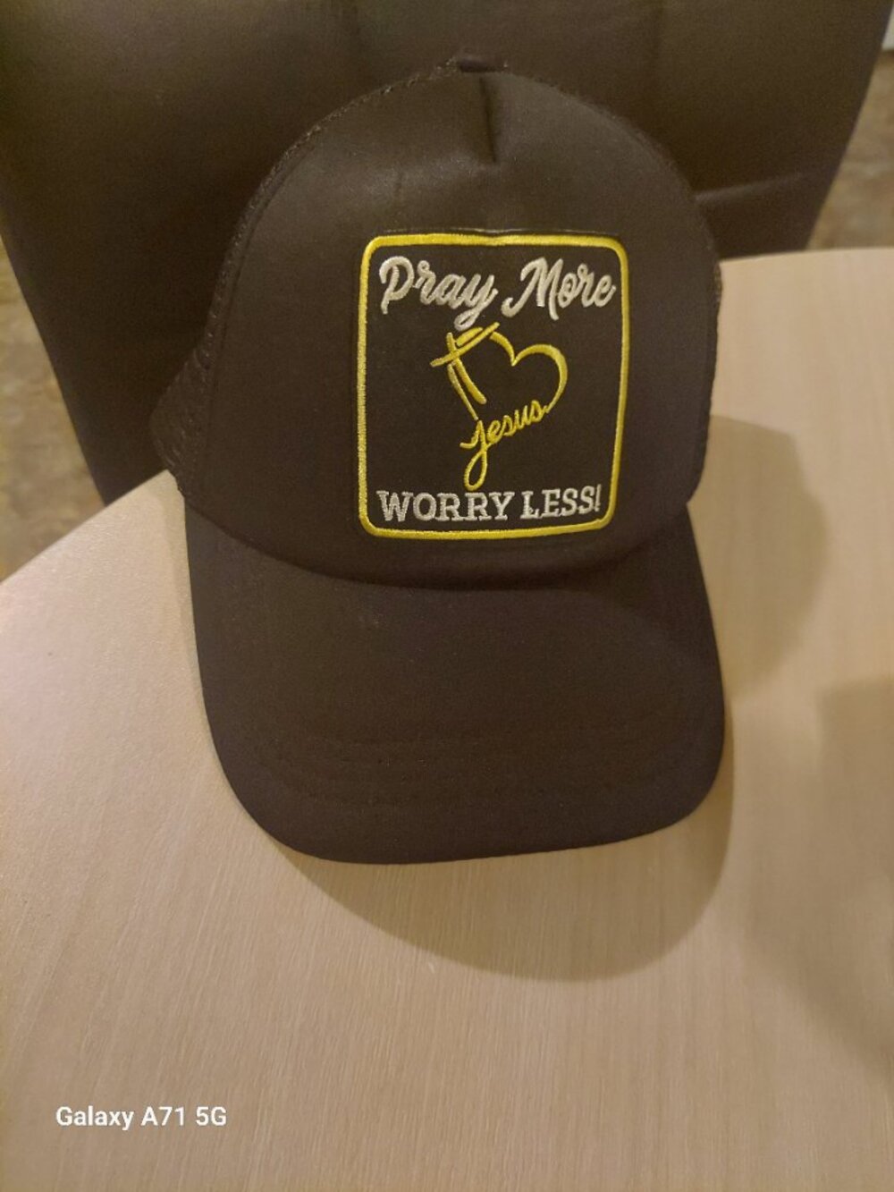 Handmade Black 'Pray More, Worry Less' Snapback Hat